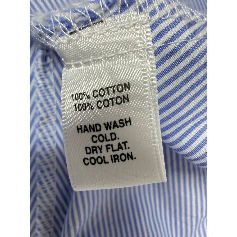 Saks Fifth Avenue Blue Striped Off Shoulder Dress Belted High Low Cotton Size L - Picture 9 of 16